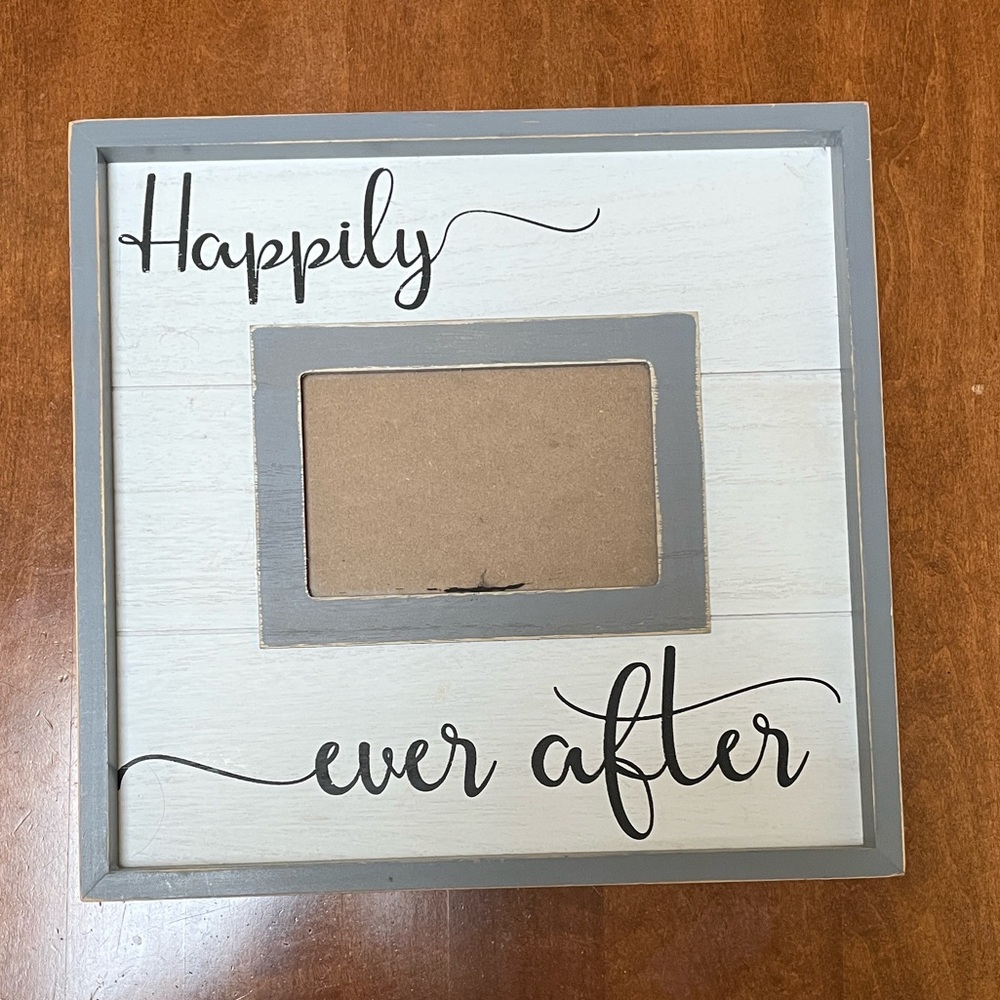 Charming Gray and White 'Happily Ever After' Wall Picture Frame fits 4x6 photo